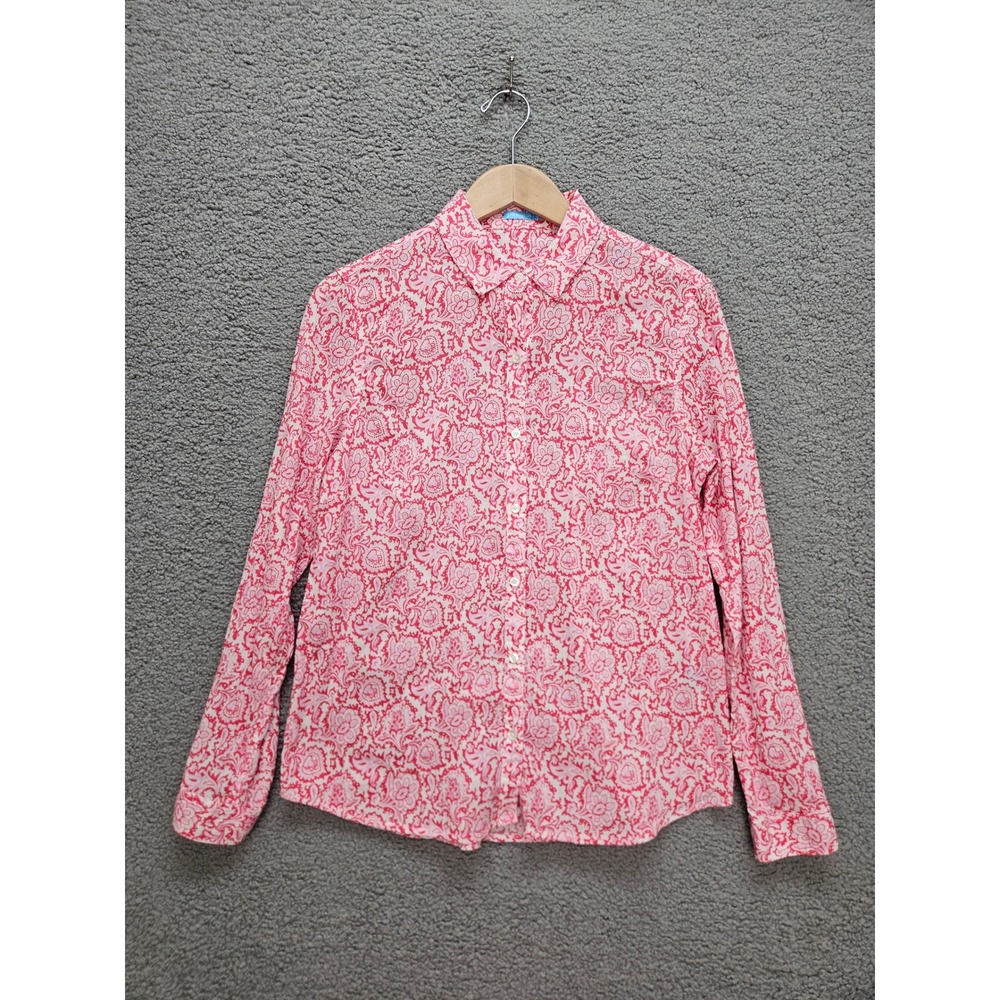 J.McLaughlin Button Down Shirt 8 Pink Paisley Floral Cotton Preppy Long Sleeve